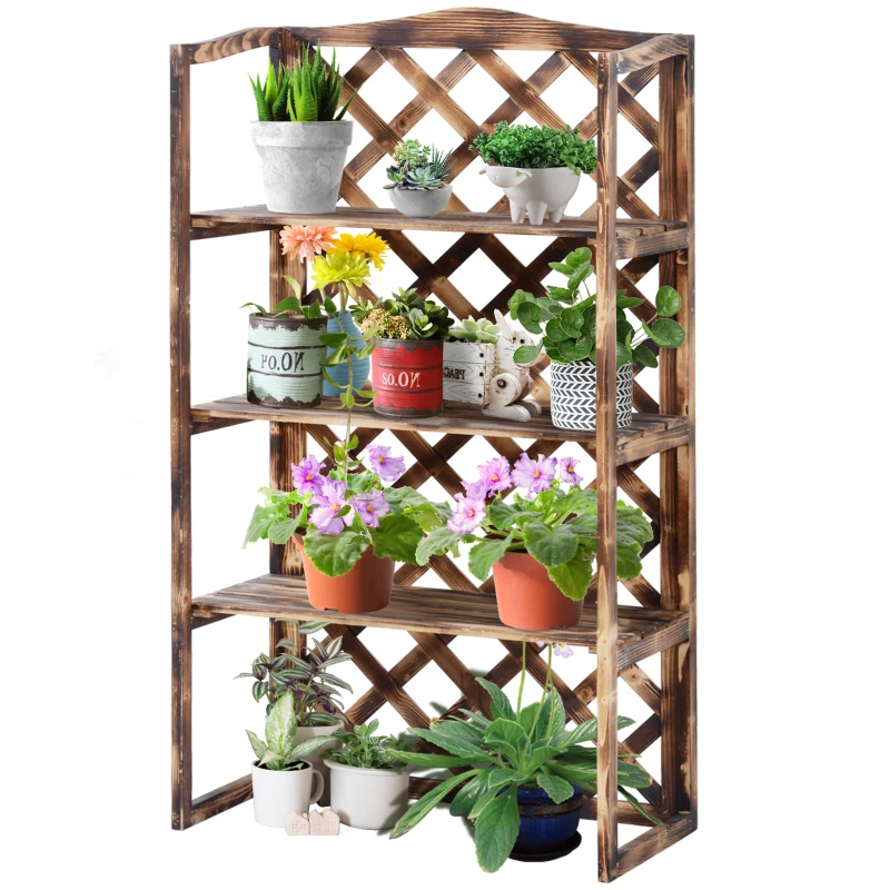 Outsunny Raft Ghivece pentru Plante cu 3 Etajere din Lemn de Brad, 80x40x150 cm