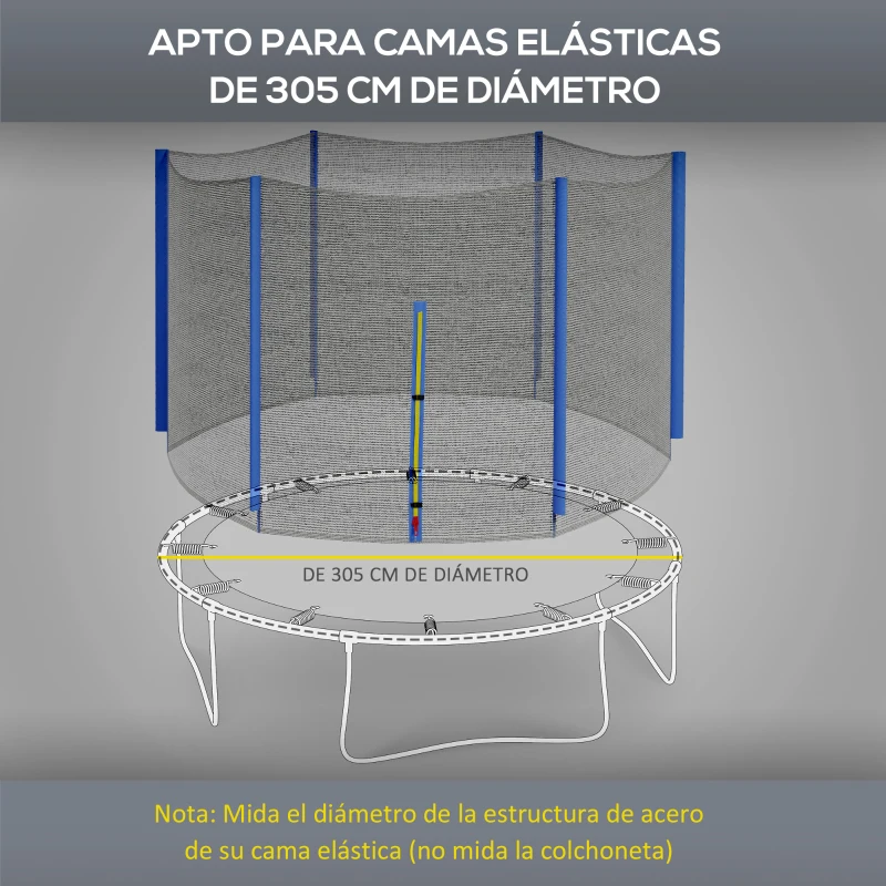 SPORTNOW Red de Seguridad para Cama Elástica Ø305 cm para Exterior de 6 Postes con Anti-UV y Puerta con Cremallera Azul y Negro