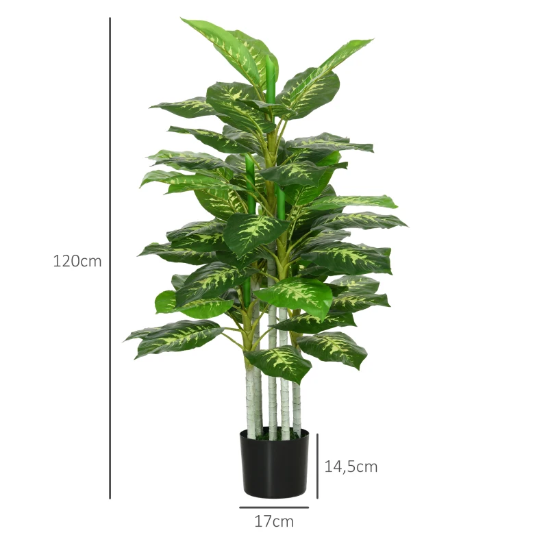 HOMCOM Planta Artificial de 120 cm com 53 Folhas Realistas e Vaso de Cimento Planta Sintética Decoração para Casa Verde