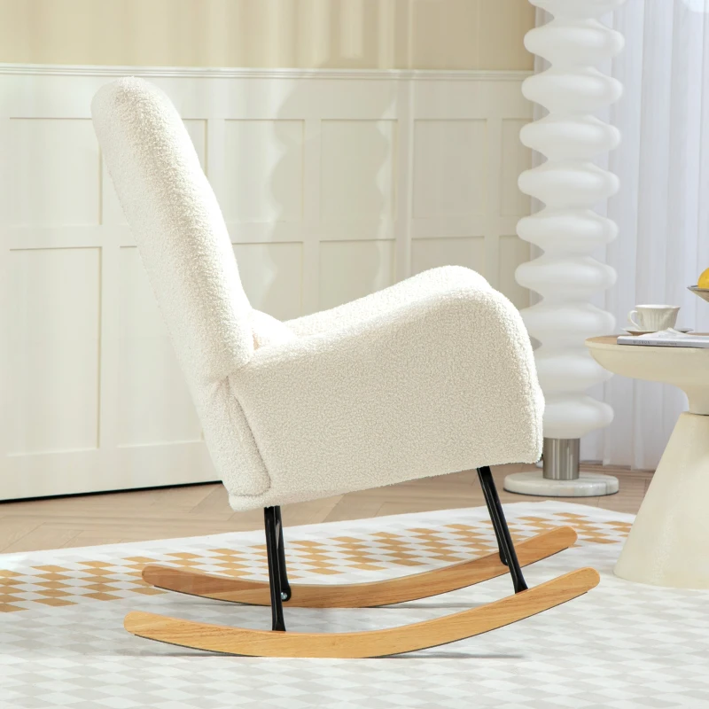 HOMCOM Schommelstoel met knusse bekleding, dikke kussens, lendenkussen, anti-slip, Crèmewit(m-6)