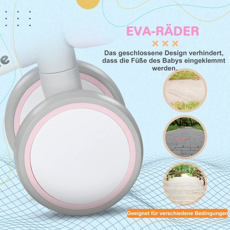 AIYAPLAY Laufrad, Dreirad, verstellbarer Sitz, geräuschlose Räder, 56x27x39 cm, Rosa/Weiß