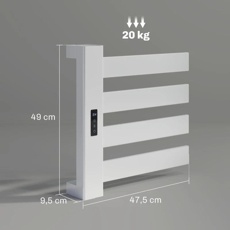 HOMCOM Toallero Eléctrico de Pared para Baño con 4 Barras Calentamiento Rápido Wi-Fi y Pantalla Táctil 47,5x9,5x49 cm Blanco