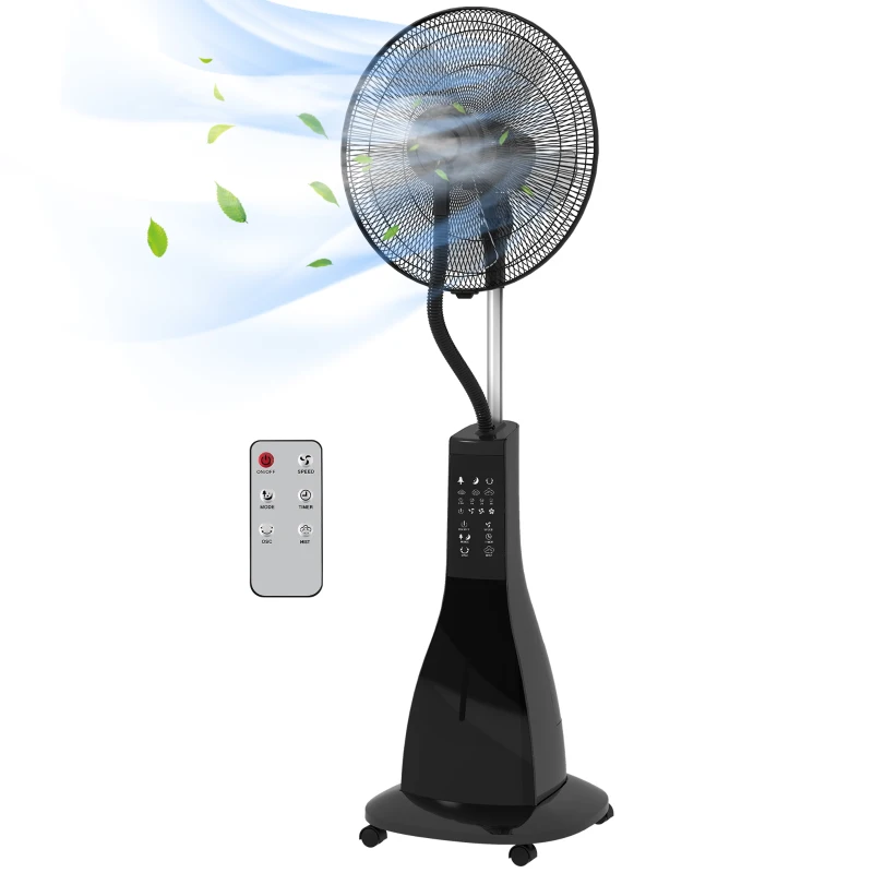 HOMCOM Ventoinha de Pé com Nebulizador 90 W Temporizador Depósito 3L 3 Velocidades 5 Pás e Ecrã LED 44,5x38,5x120 cm Preto