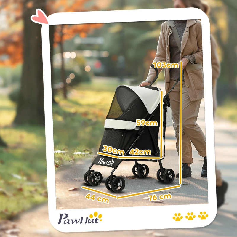 PawHut Cochecito para Perros Pequeños con Estructura de Paraguas con Cojín Lavable Portavaso Ventanas de Malla y Bolsa Crema