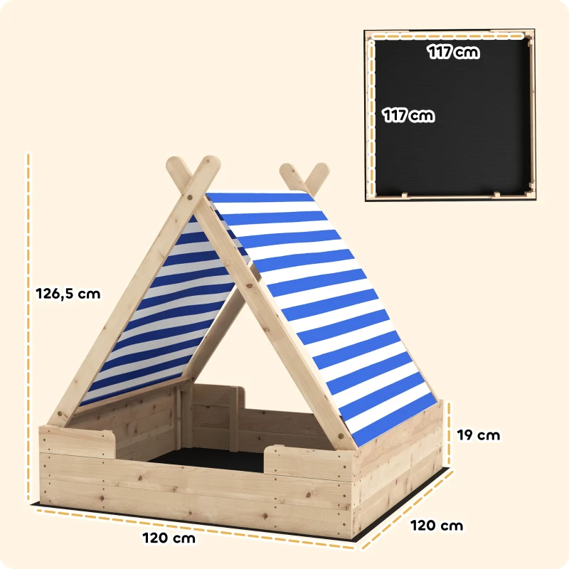 AIYAPLAY Zandbak voor Kinderen, Zandbak met Weerbestendig Tentdak, voor 3 Kinderen van 3-6 Jaar, 120 x 120 x 126,5 cm