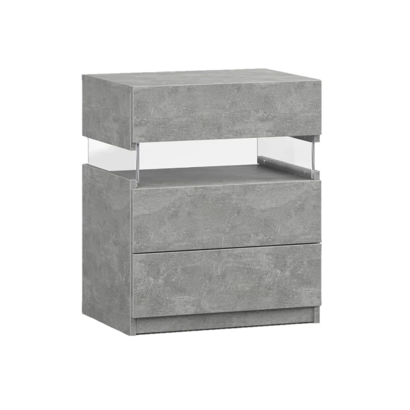 LED Nightstand with Acrylic Board and 3 Drawers, Modern Bedside Table with RGB LED Light, 50L x 37.5W x 60H cm, Gray