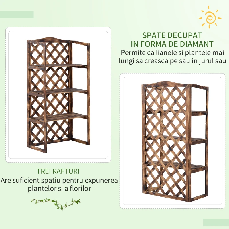 Outsunny Raft Ghivece pentru Plante cu 3 Etajere din Lemn de Brad, 80x40x150 cm