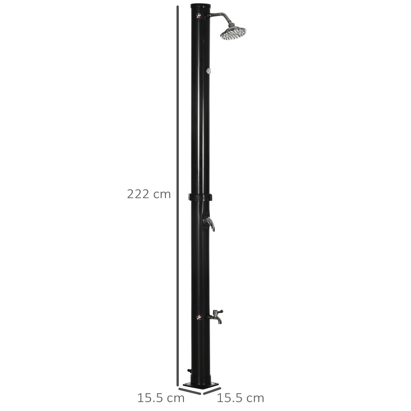 Outsunny Doccia Solare da 20L con Rubinetto Inferiore e Temperatura Regolabile, in Lega di Zinco, 15.5x15.5x222 cm, Nero