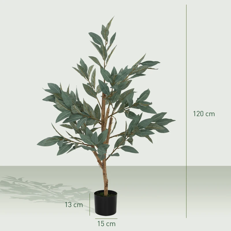 HOMCOM Planta Artificial de Louro 120 cm Planta Artificial Decorativa Grande Decoração para Casa Escritório Varanda Quarto Verde