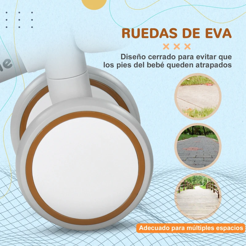 AIYAPLAY Bicicleta sin Pedales para Niños de 12-36 Meses con Asiento Ajustable Cesta y 4 Ruedas Silenciosas 56x27x39 cm Blanco