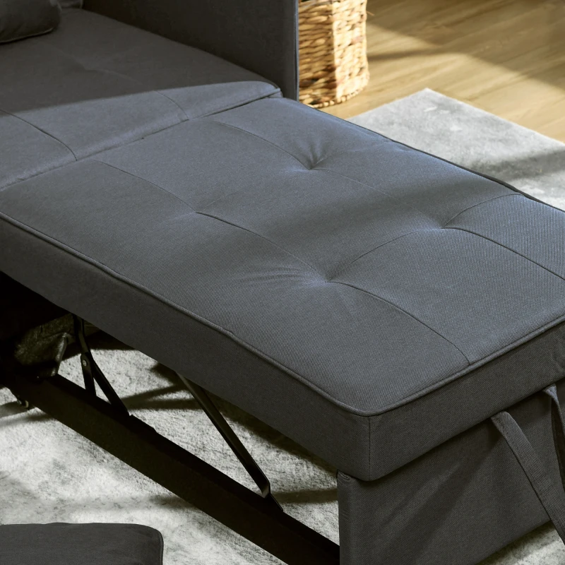 HOMCOM Sofá Cama 3 em 1 Sofá de 2 Lugares com Encosto Ajustável Sofá Cama Individual com Almofadas 65x98x69 cm Cinzento