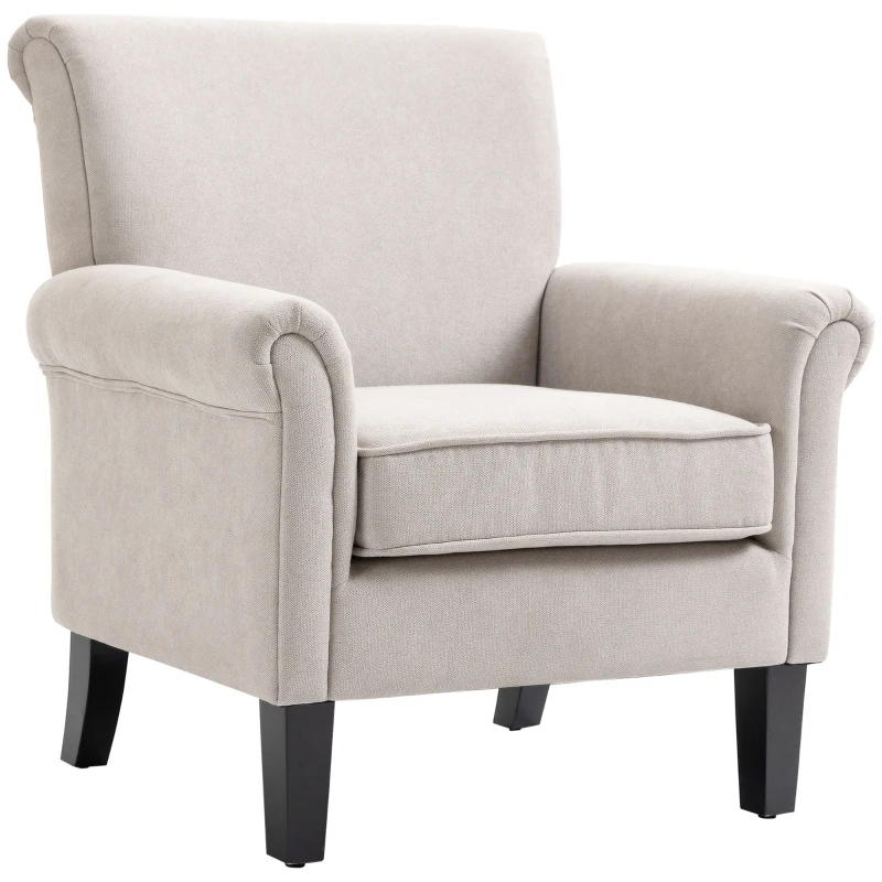 HOMCOM Poltrona Estofada em Tecido Poltrona Relax com Apoio para os Braços Assento Amovível e Lavável Pés de Madeira 79x78x87cm Cinza