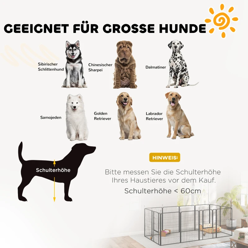 PawHut Vierkantige Puppyren met 12 Roosters, Deur, Aardpennen, Flexibel en Opvouwbaar - 100cm Hoog(m-7)