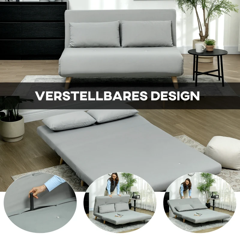 HOMCOM Slaapbank Relaxbank Bank Sofa, incl. 2 Kussens, Fluweel Look, 130 x 78 x 79 cm, Lichtgrijs(m-4)