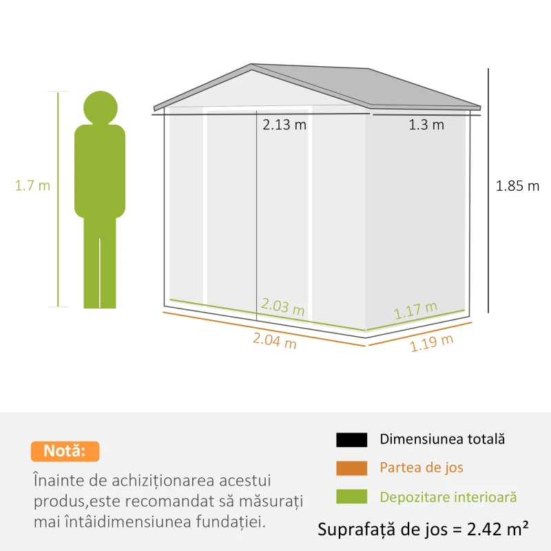 Outsunny Căsuță de Grădină pentru Unelte cu Orificii de Aerisire și Dublă Ușă Culisantă cu Blocare, 213x130x185 cm, Maro(m-3)