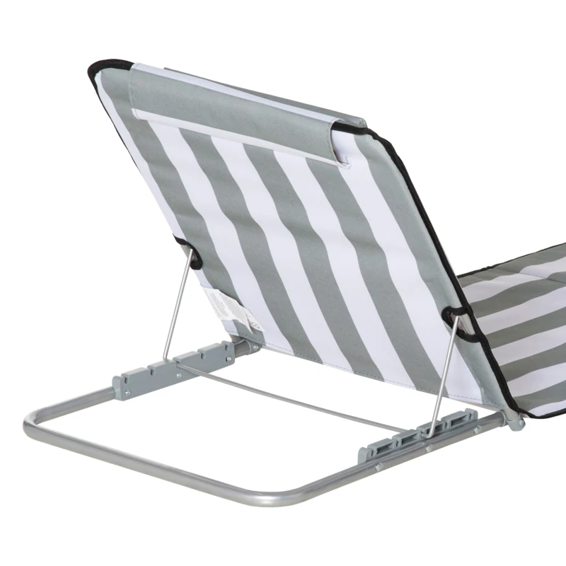 Outsunny Conjunto de 2 Esteiras de Praia com Encosto Reclinável em 5 Níveis Bolsa de Transporte e Apoio de Cabeça 48x134x33-43 cm Branco e Cinzento
