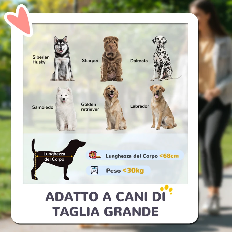 PawHut Passeggino per Cani Taglia Grande Pieghevole con Finestre a Rete, Cuscino e Guinzagli, 124x67x100 cm, Grigio