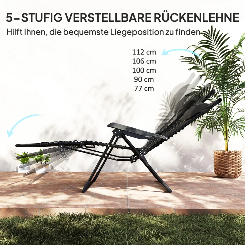 Outsunny Sonnenliege klappbar Gartenliege mit Kopfkissen, 5-Fach verstellbare Rückenlehne bis 120 kg belastbar Schwarz