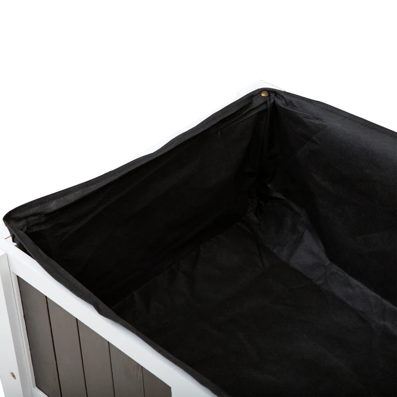 Outsunny Hochbeet Pflanztisch Gartenarbeitstisch hölzerne Gartenbeete für Gemüse Blumen, Pflanzkübel mit Regal, 119 x 57 x 89 cm, Tanne, nicht gewebter Stoff, Weiß+Grau