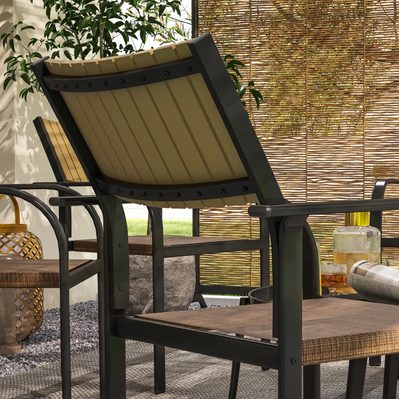 Outsunny Conjunto de 4 Cadeiras de Jardim Empilháveis Cadeiras de Jantar com Tecido Transpirável Apoios de Braço 58x65x85 cm Marrom