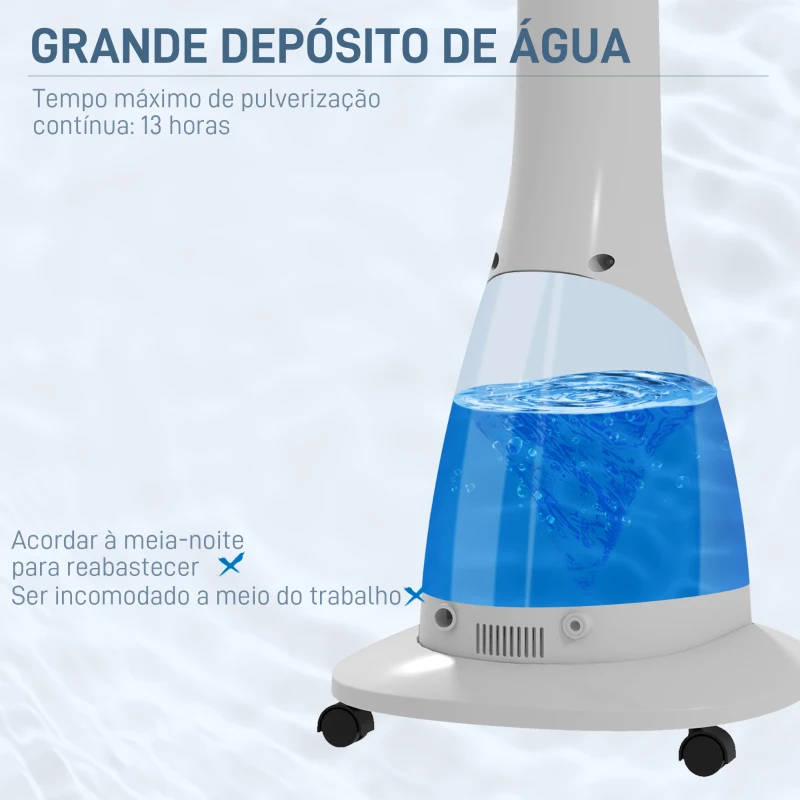 HOMCOM Ventoinha de Pé com Nebulizador 90 W Temporizador Depósito 3L 3 Velocidades 5 Pás e Ecrã LED 44,5x38,5x120 cm Branco e Preto