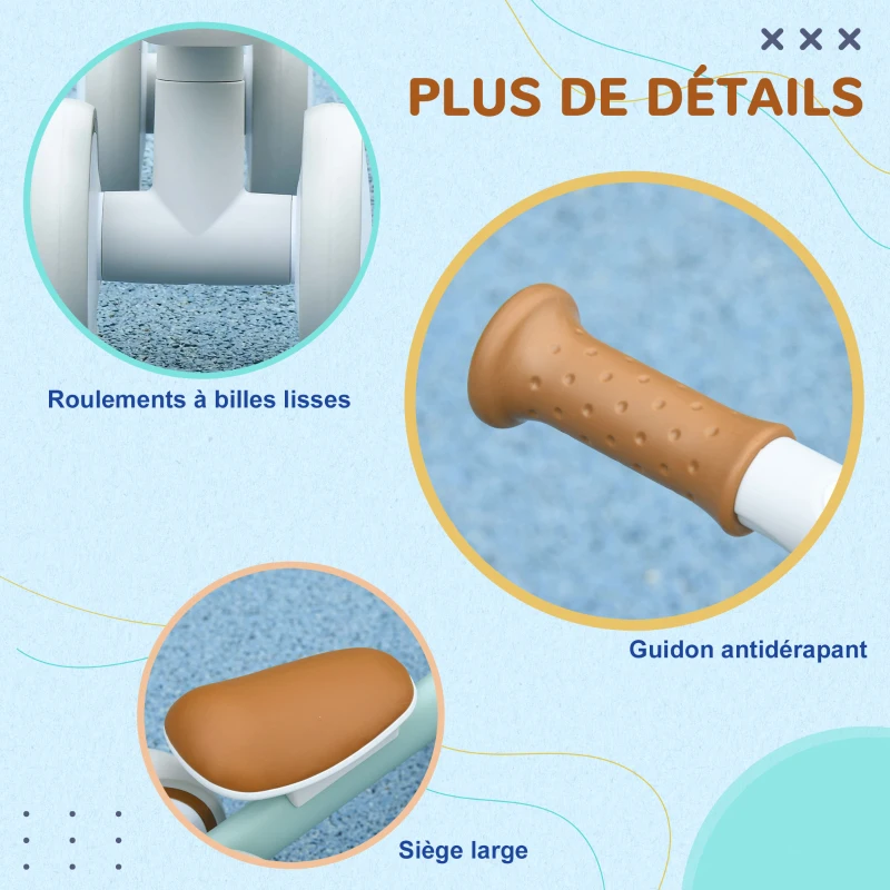 AIYAPLAY Draisienne vélo Enfant 4 roues selle réglable, guidon ergonomique alliage alu. PP, enfant 1 à 3 ans - Gris Marron vert