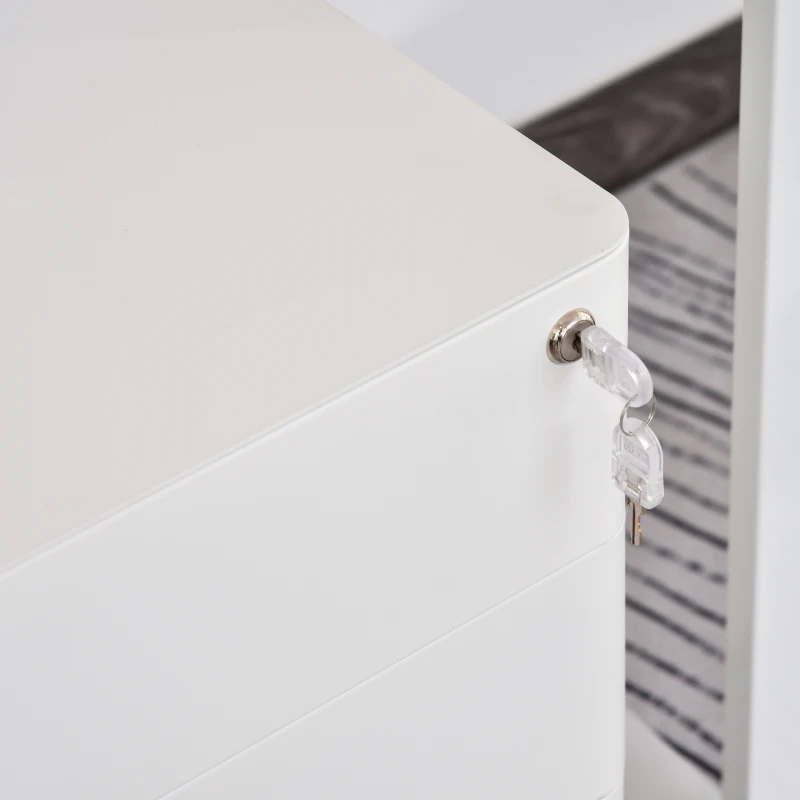 Vinsetto Rollcontainer mit 3 Schubladen mobiler Aktenschrank mit Rollen abschließbar Büroschrank mit Hängeregistratur Stiftfach, Bürocontainer für Büro, Homeoffice, 39 x 48 x 59 cm Weiß
