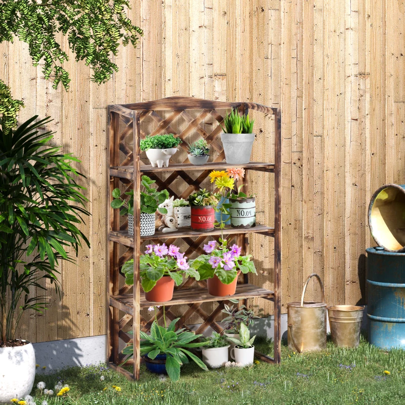 Outsunny Raft Ghivece pentru Plante cu 3 Etajere din Lemn de Brad, 80x40x150 cm