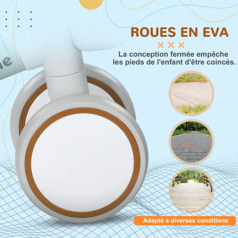 AIYAPLAY Draisienne vélo Enfant 4 roues selle réglable, guidon ergonomique alliage alu. PP, enfant 1 à 3 ans - Gris Marron vert