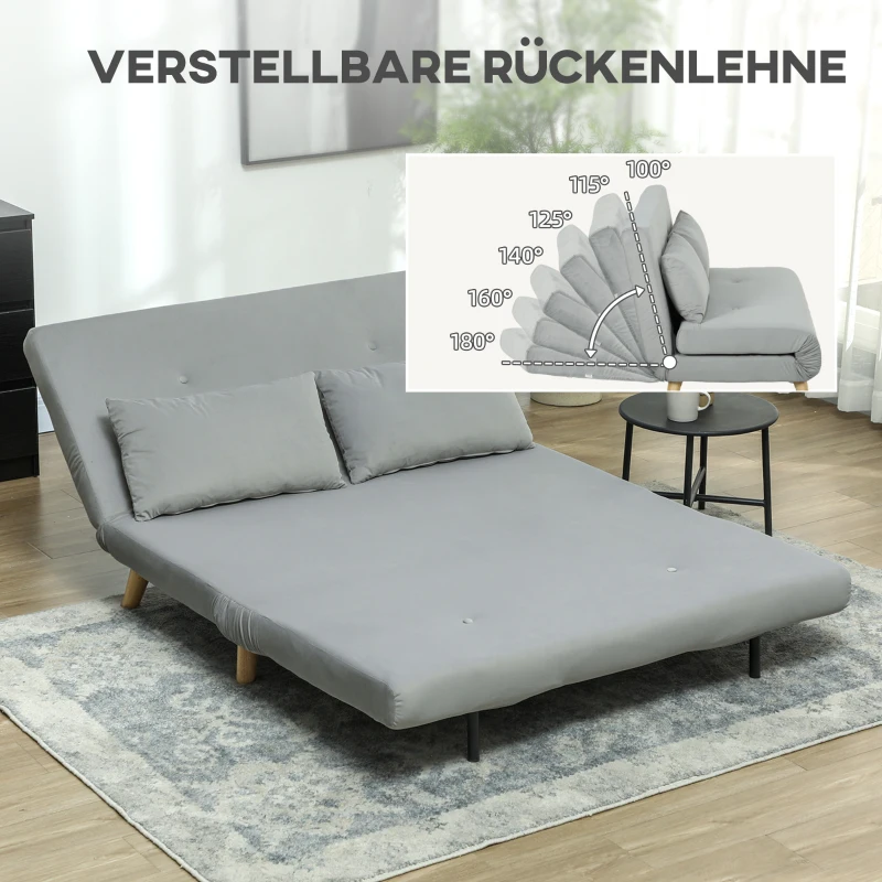HOMCOM Schlafsofa Relaxsofa Sofa Couch, inkl. 2 Kissen, Samtoptik, 130 x 78 x 79 cm, Hellgrau(m-5)