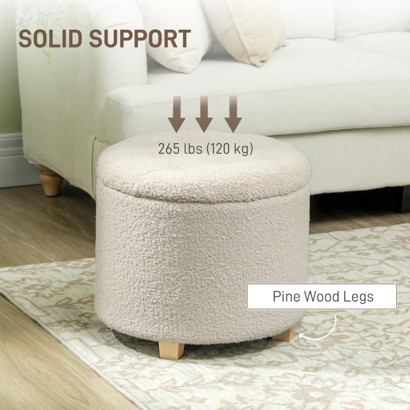 HOMCOM 40.5L Teddy Fleece Storage Ottoman - Cream White