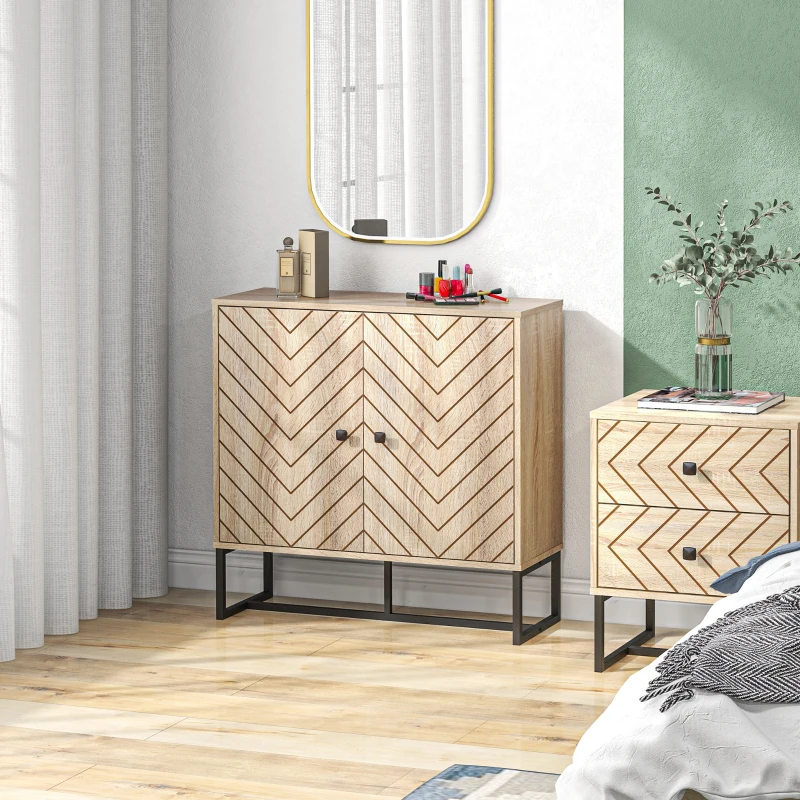 HOMCOM Buffet meuble de rangement 2 portes bois et pieds en métal noir dim. 80L x 29,5l x 80H cm