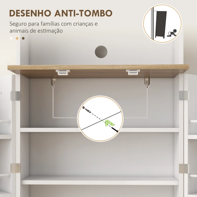 HOMCOM Armário de Cozinha Armário Alto de Cozinha com 3 Portas Prateleiras Ajustáveis e Prateleiras na Porta  60x35x169 cm Branco