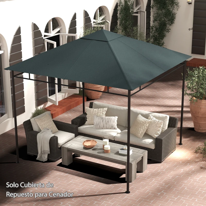 Outsunny Acoperis de Schimb 3x3m, Prelata de Schimb pentru Foisor de Gradina din Poliester cu 8 Orificii de Ventilatie, Gri