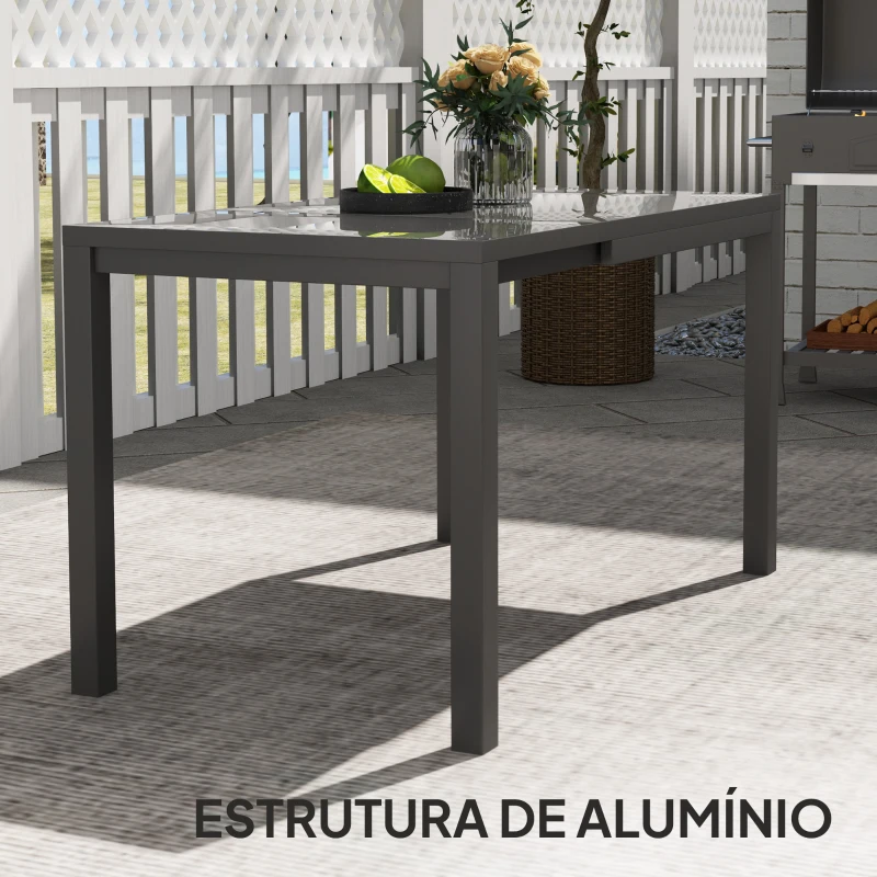 Outsunny Mesa de Jardim Extensível Mesa de Refeição Exterior Ajustável 85-125 cm com Borda de Alumínio para 4-6 Pessoas Cinza Escuro