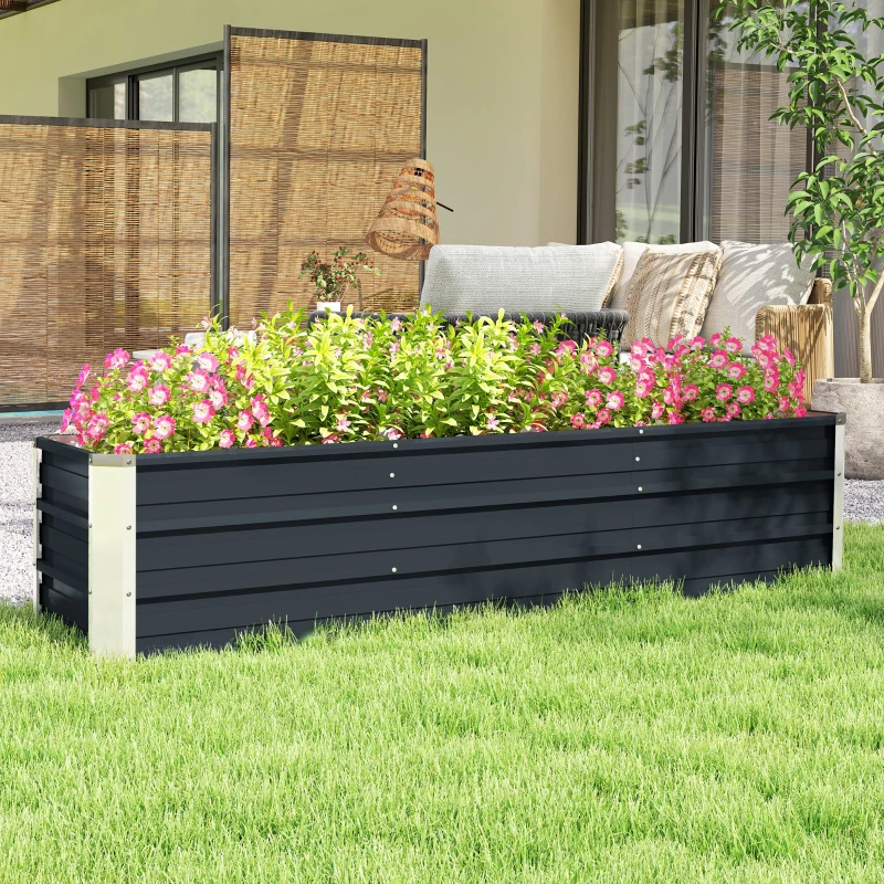 Outsunny Hochbeet aus Stahl Gartenbeet Pflanzkasten Blumenkasten Blumenkübel mit Handschuhe Grau 183 x 47 x 40 cm