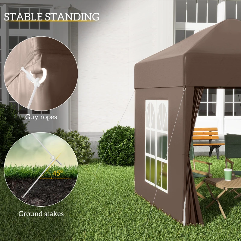 Outsunny 2 x 2 m Garden Pop Up Gazebo, Wedding Party Tent Marquee, Water Resistant Awning Canopy with Sidewalls, Windows, Carry Bag, Coffee(m-6)