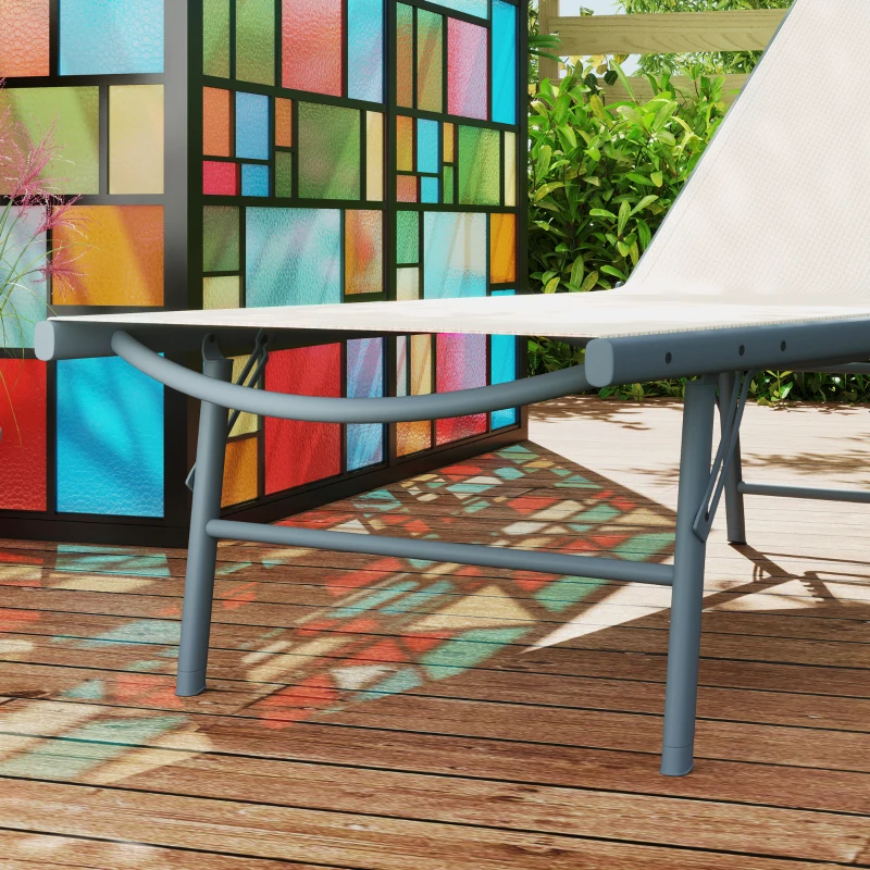 Outsunny Juego de 2 Tumbonas Plegables Reclinables en 5 Posiciones con Estructura Metálica y Asiento de Malla Transpirable Crema