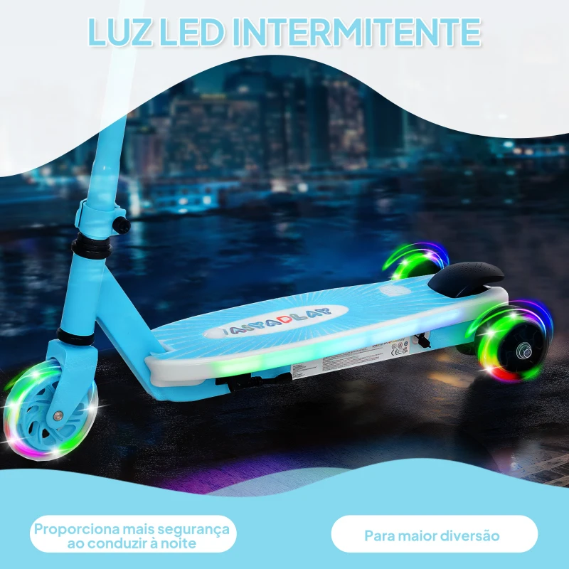 AIYAPLAY Trotinete Elétrica para Crianças Máx. 6 km/h Motor 80 W Autonomia Máxima 8 km com Luzes LED Travão Traseiro Azul Claro