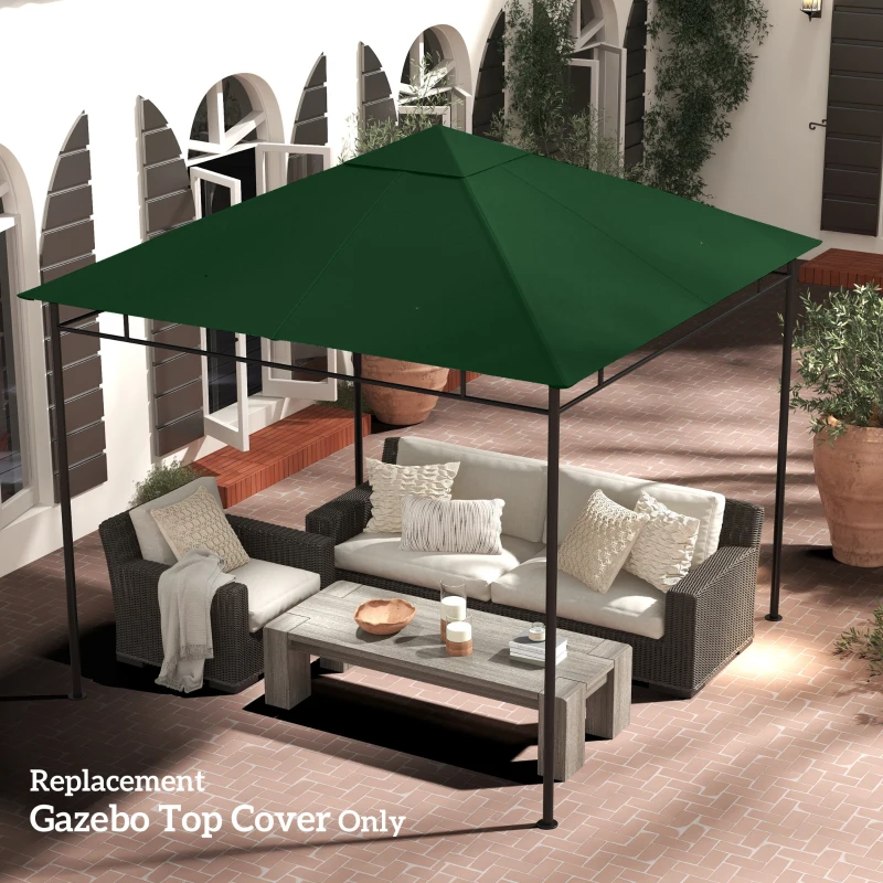 Outsunny Acoperis de Schimb 3x3m, Prelata de Schimb pentru Foisor de Gradina din Poliester cu  Orificiu de Ventilatie, Verde