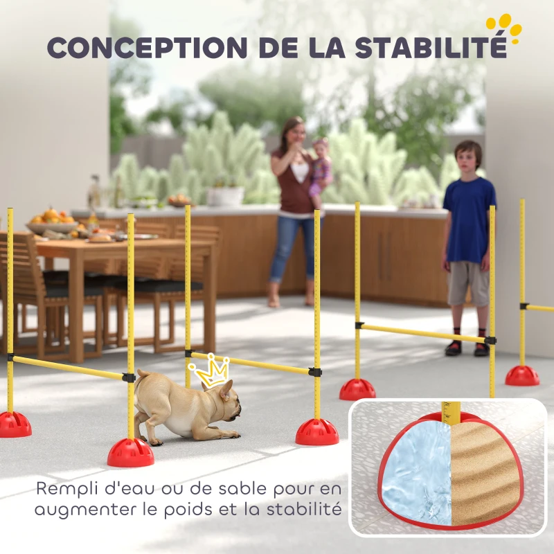 PawHut Kit d'équipement d'agilité pour chien avec 4 haies de saut réglables en hauteur, sac de transport, jaune et orange