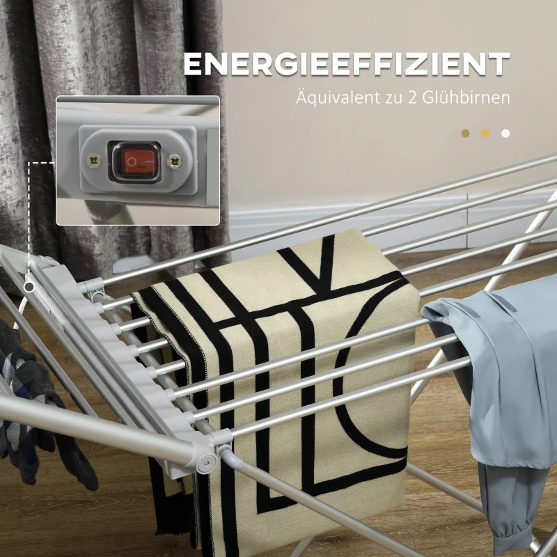 HOMCOM Wäscheständer mit Heizfunktion, 45-55 ℃, zusammenklappbar, 144L x 53B x 96H cm(m-8)