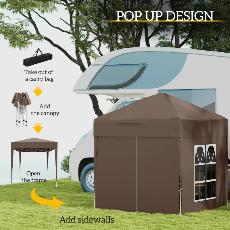 Outsunny 2 x 2 m Garden Pop Up Gazebo, Wedding Party Tent Marquee, Water Resistant Awning Canopy with Sidewalls, Windows, Carry Bag, Coffee(m-4)