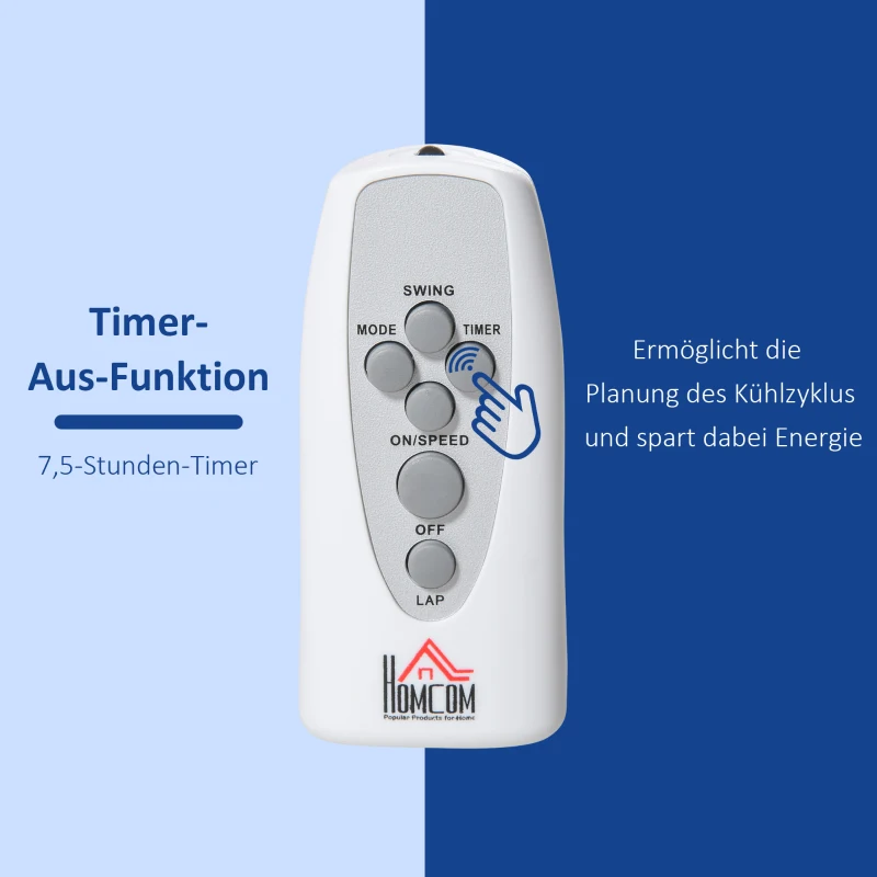 HOMCOM Standventilator, 3 Geschwindigkeiten, 3 Modi, Timer, Fernbedienung, 45 x 42 x 118-138 cm, Weiß
