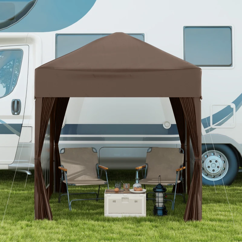 Outsunny 2 x 2 m Garden Pop Up Gazebo, Wedding Party Tent Marquee, Water Resistant Awning Canopy with Sidewalls, Windows, Carry Bag, Coffee(m-8)
