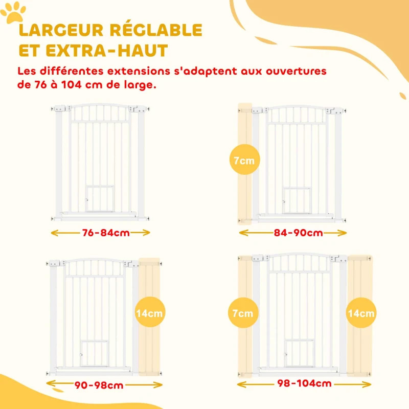 PawHut Barrière de sécurité chien système de double verrouillage montage par pression ou perçage largeur 76-104 cm blanc