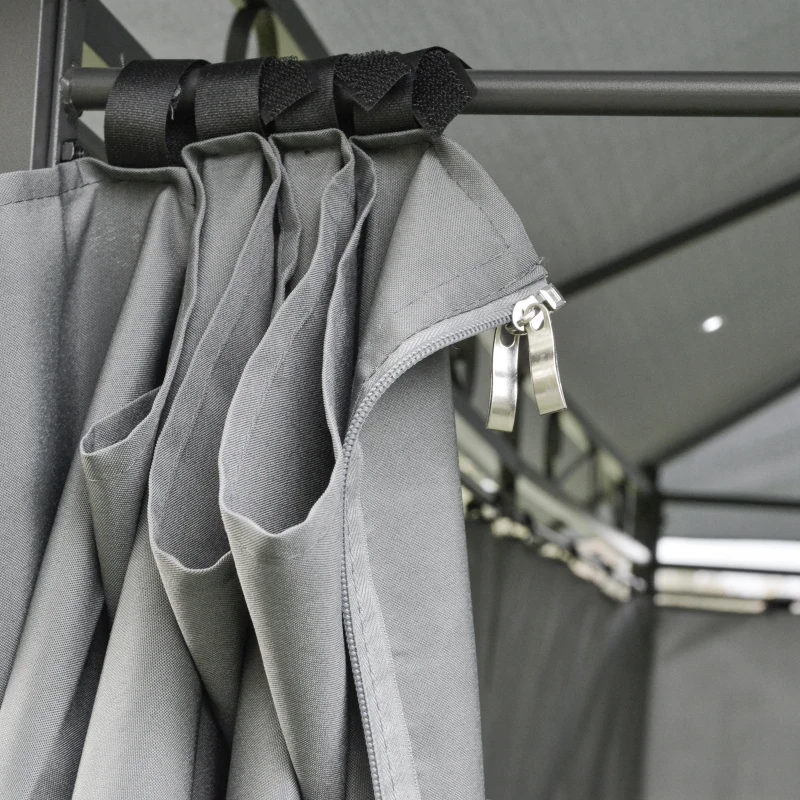 Outsunny 4m x 3(m)Garden Gazebo, Double Roof Outdoor Gazebo Canopy Shelter with Curtains, Solid Steel Frame for Lawn and Deck, Grey