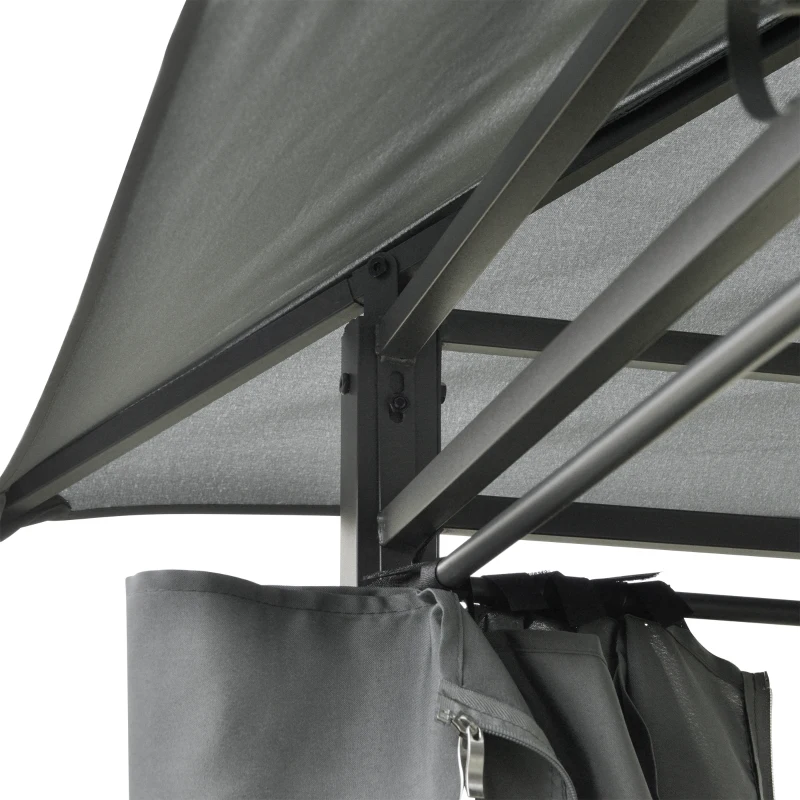 Outsunny 4m x 3(m)Garden Gazebo, Double Roof Outdoor Gazebo Canopy Shelter with Curtains, Solid Steel Frame for Lawn and Deck, Grey
