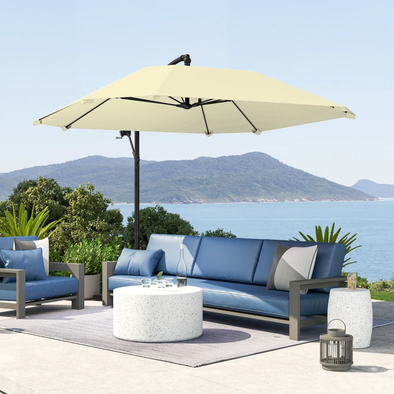 Outsunny Ombrellone a Sbalzo con Copertura Regolabile e Base a Croce, in Metallo e Poliestere, 260x304x245 cm, Crema