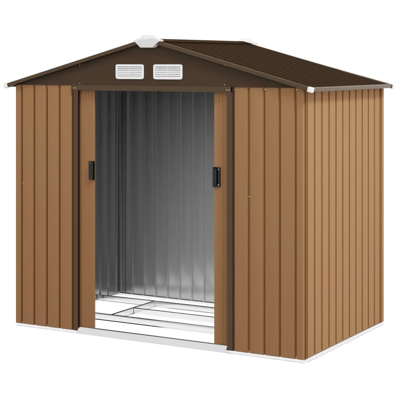 Outsunny Outdoor Storage Shed, 7ft x 4ft, Large Patio Roofed Tool Metal Storage Building Foundation Sheds Box Outdoor Furniture(m-12)